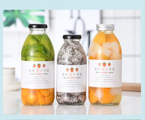 Good price Latte di vetro rotondo del frappé del yogurt della bottiglia 300ml 350ml 500ml della bevanda con l'etichetta in linea