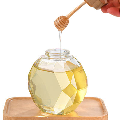 Good price H11.7cm Diamond Shape Honey Jar 500ml Amber Glass Jar Wooden Lid in linea